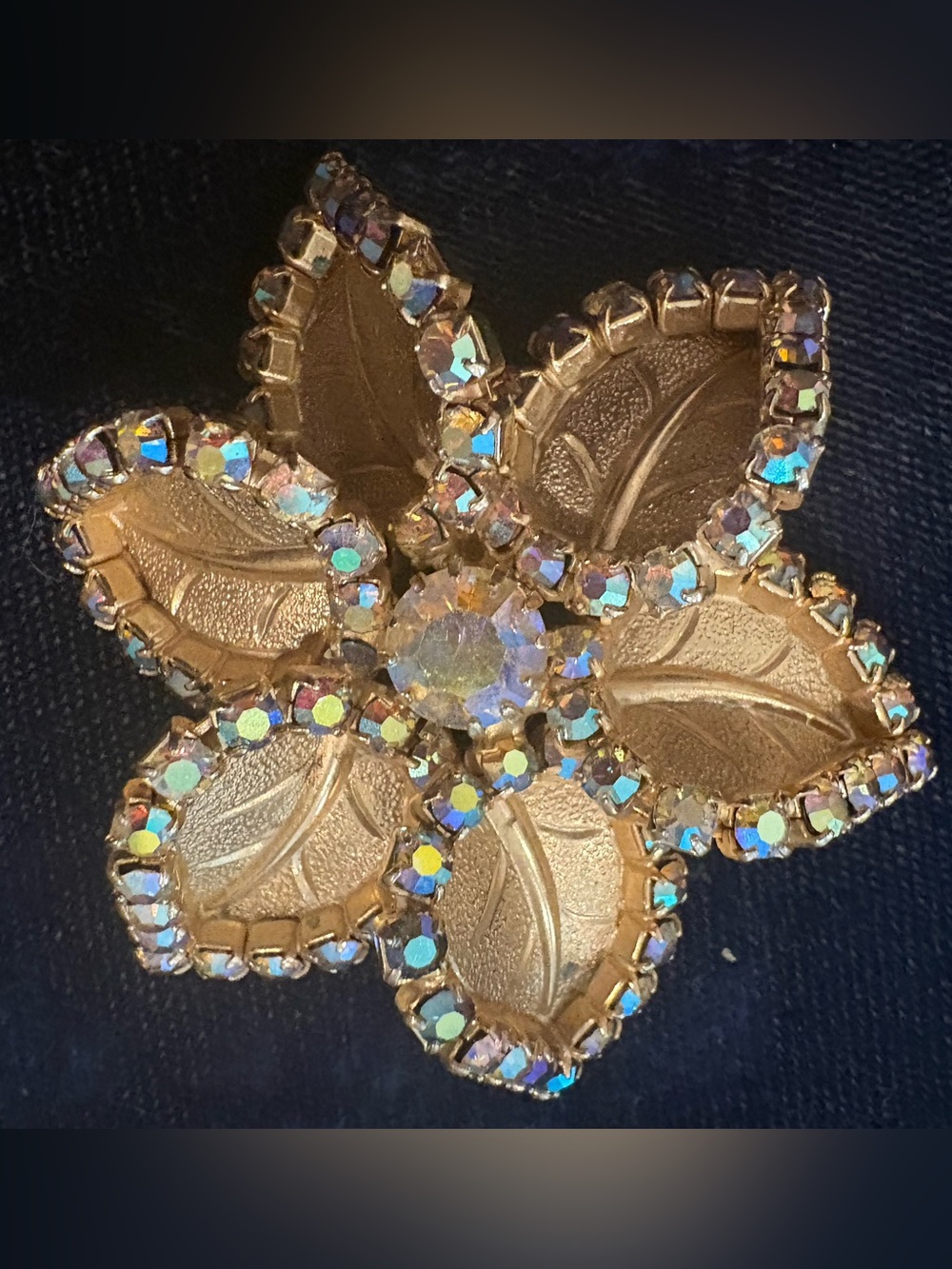 Gold-Tone Floral AB Accent Brooch